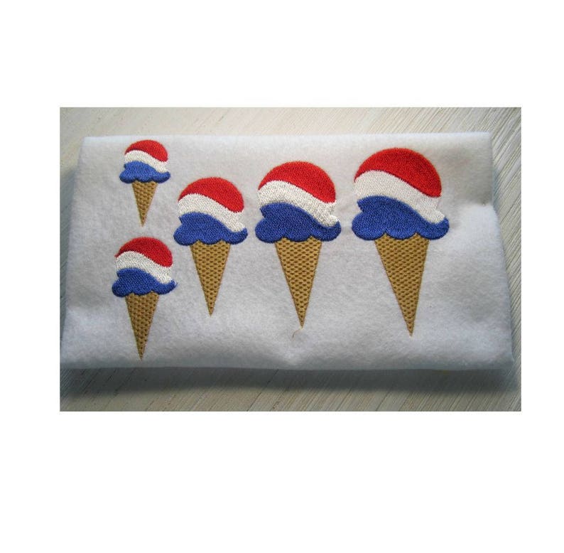 Embroidery design, Patriotic Ice Cream Cone, Ice Cream Cone, Machine Embroidery Design, Independence Day Design, Filled Stitch, 5 Sizes image 5