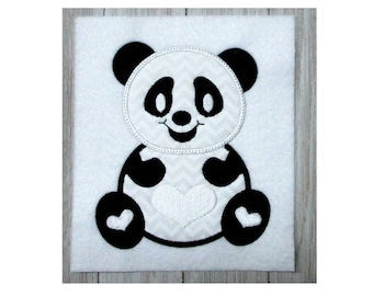 Panda bear embroidery design, Panda applique, Machine embroidery design, 3 sizes, panda with hearts, bear design, animal embroidery, bear