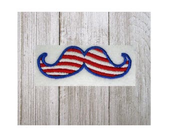 Patriotic Embroidery Design, Patriotic mustache, filled stitch embroidery design, 5 sizes, striped mustache, 4th of July, Memorial Day,