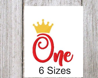 One with crown machine embroidery design, birthday embroidery, digital download