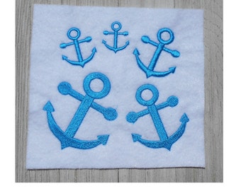 Mini Anchor Embroidery design, 5 Sizes, filled stitch, digital download, machine embroidery, mini anchors embroidery deisgns, anchor designs