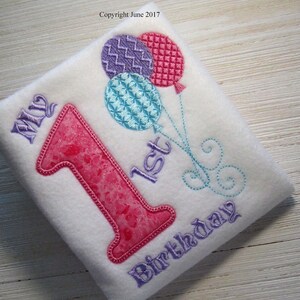 1st Birthday Machine embroidery design, birthday applique, 2 sizes, birthday balloons, decorative stitch balloons, child design