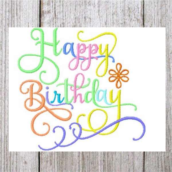 Happy Birthday Embroidery Design, 2 Size Calligraphy Embroidery, Wordart, Birthday, Birthday Design, 4 x 4 inch hoop, 5 x 7 inch hoop