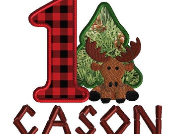 Moose embroidery design, 1st  birthday applique in 2 sizes, machine embroidery, no fonts included with this design, machine embroidery