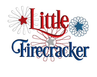 Embroidery,  Little Firecracker machine embroidery design, Memorial Day, 4th of July, filled stitch, 3 sizes, patriotic design, baby design