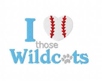 Diseño de bordado de béisbol Wildcat, 3 tamaños, bordado a máquina, deportes, puntada rellena, descarga digital