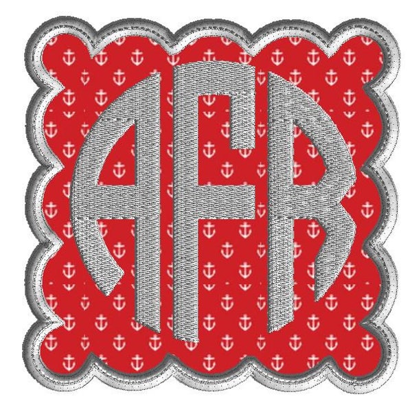 Embroidery Design, Scalloped square, 7 sizes, applique, no fonts included with this design, monogram frame, name frame