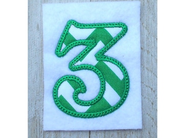 Disegno da ricamo, applicazione numero 3, disegno da ricamo a macchina, 3 misure, disegno per il 3° compleanno, applicazione del numero