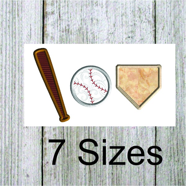 Baseball, Baseball Bat, Home Run Plate, 7 Size Applique, Machine Embroidery Design, Team Sports, Baseball, name  and swish not included