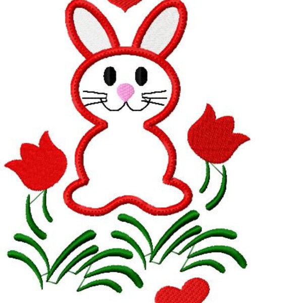 Bunny  Applique, Springtime Bunny Machine Embroidery Design, 1 Size