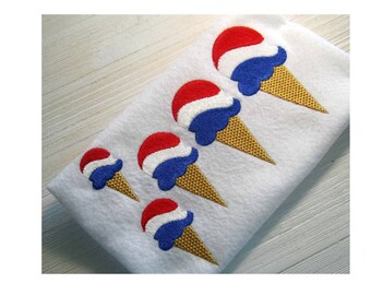 Patriotic Ice Cream Cone Embroidery Design, Independence Day (5 Sizes)