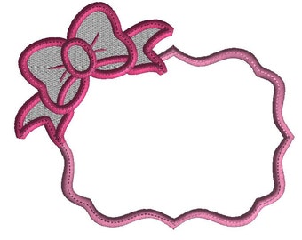 Monogram frame with bow, Applique frame with Filled stitch bow, , comes in 2 sizes,  embroidery frame, font frame, no fonts included