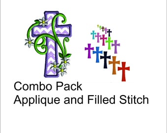 Easter Cross Combo Pack, Applique, 3 Sizes, Filled Stitch Cross, 15 Sizes, Christian Embroidery, Easter