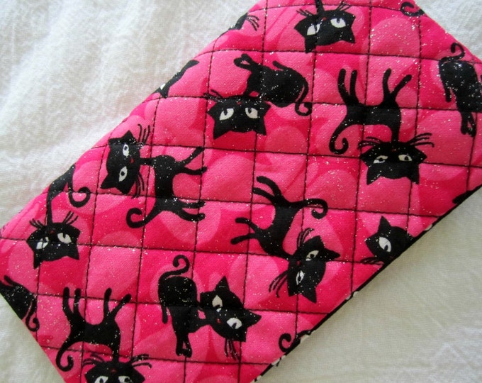 Black Cat Checkbook Cover Quilted Sparkly Pink Background Etsy