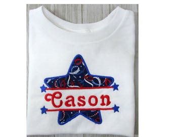 Sterborduurmotief, gespleten lijst met stermonogram, 3 maten, Memorial Day, 4 juli, patriottisch ontwerp, past op hoepels van 4 x 4, 5 x 7 en 6 x 10