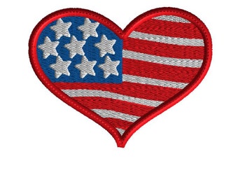 Patriotic Heart Embroidery Design, Filled Stitch (4x4 inch), digital download