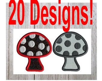 Mushroom embroidery design, applique, 2 styles, 10 sizes each style, digital download