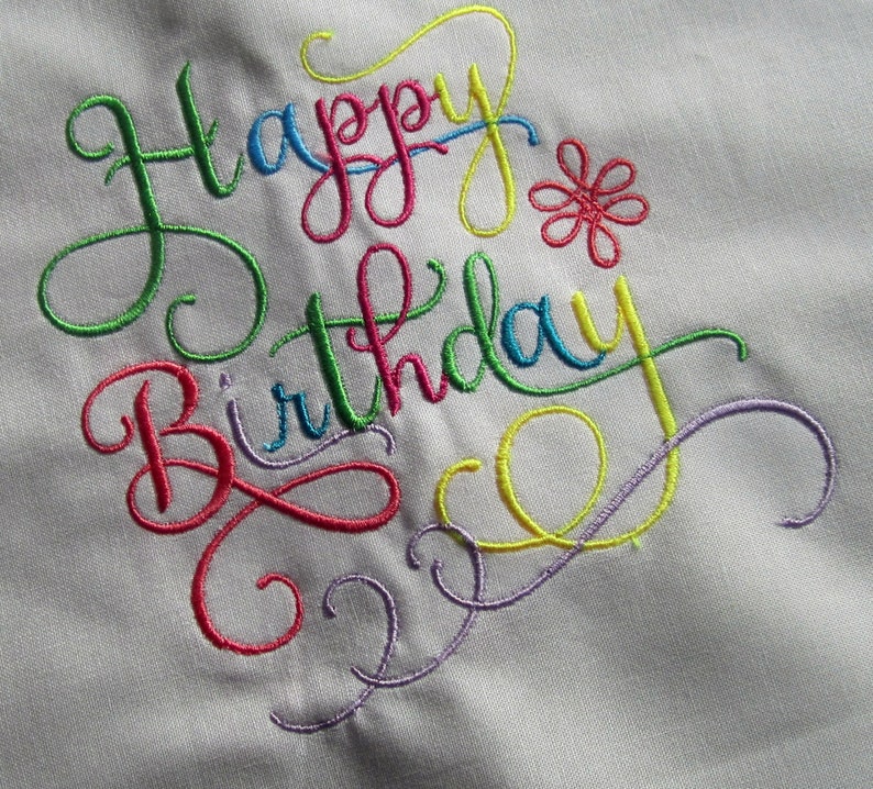 Happy Birthday Embroidery Design 2 Size Calligraphy Etsy