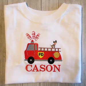 Firetruck embroidery design, filled stitch machine embroidery, child design, truck embroidery, fonts for name not included