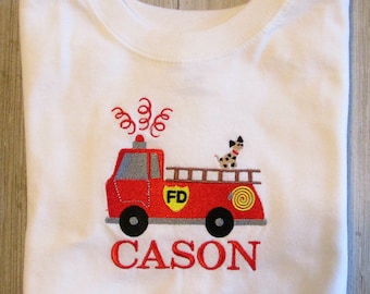 Firetruck embroidery design, filled stitch machine embroidery, child design, truck embroidery, fonts for name not included