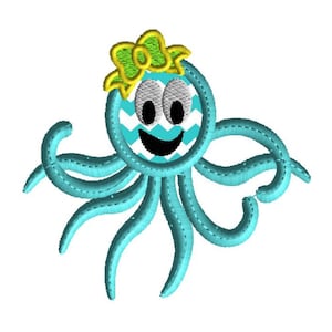 Embroidery Design, Girl Octopus Applique, 3 size machine embroidery design, summer, beach applique, fish, ocean