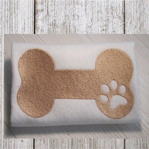 Dog bone embroidery design, embossed paw print, 6 sizes, filled stitch, pet design, 4 x 4 inch hoop, 6 x 6 inch hoop, 5 x 7 inch hoop.