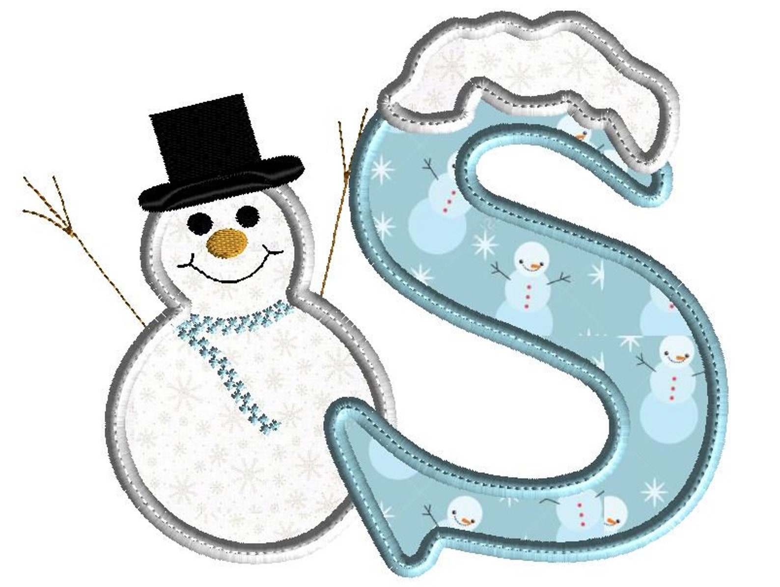 Snowman Applique Letter S Monogram Machine Embroidery 3 - Etsy