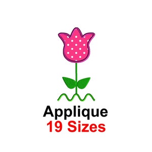Desenho de bordado de tulipa, aplique de tulipa, desenho de bordado à máquina tamanho 19, bordado de primavera, desenho de bordado de flores