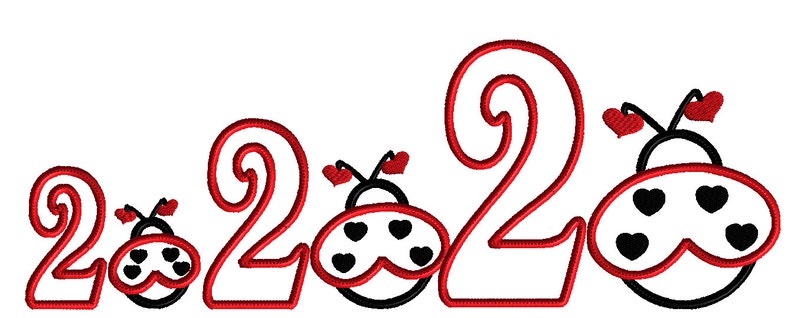 Peut inclure: Conception de coccinelle rouge et noire avec le nombre 2020 en chiffres rouges soulign&eacute;s. Les coccinelles ont des c&oelig;urs noirs sur leurs ailes.