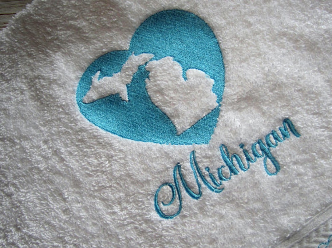 Michigan Embroidery Design, Michigan Embossed Heart, Michigan Filled
