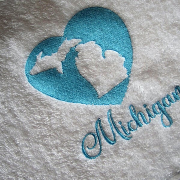 Michigan embroidery design, Michigan embossed heart, Michigan filled stitch, 4 sizes, state embroidery, Michigan machine embroidery design
