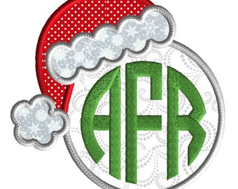 Santa Hat machine embroidery design,  monogram frame, Machine embroidery applique, digital download