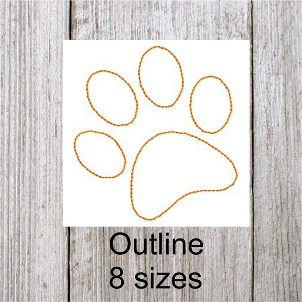 Paw Print Outline, Paw print embroidery design, Quilting embroidery design, 8 sizes, light stitchiing