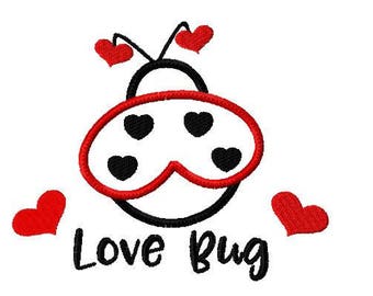 Love Bug Embroidery Design, Machine embroidery, applique, 2 sizes, lady bug love, Valentines Day, New Baby, ladybug embroidery design