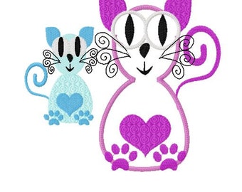 Cat embroidery design, one size applique and 2 smaller filled stitch designs in the same file, whimsical cat embroidery design