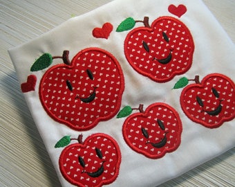 Apple family embroidery design, applique, 1 size, autumn, fall, no fonts included, back to school