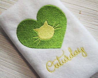 Cat face embroidery design, 3 sizes, filled stitch, heart with cat face silhouette, Caturday embroidery design, pet machine embroidery