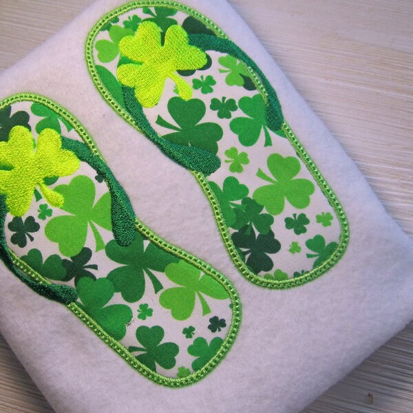 Shamrock Flip Flop Applique, Machine embroidery design in 3 sizes, St. Patrick's Day Embroidery
