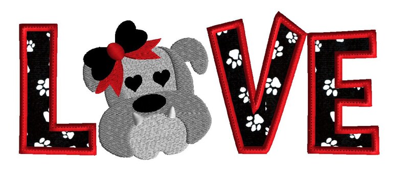 Bulldog Love Embroidery Applique, digital download image 4