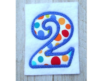 Number 2 (two) machine embroidery design, 3 size applique, 2nd birthday, bean stitch outline, digital download