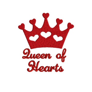 Embroidery design, Queen of hearts, machine embroidery design, filled stitch, 2 sizes, little girl design,