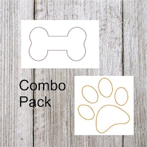 May include: Two white cards with black outlines. The top card shows a bone shape. The bottom card shows a paw print shape. The text "Combo Pack" is printed in black on a white background between the two cards.