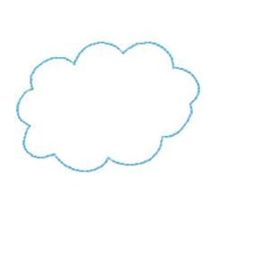 Puede incluir: Un contorno azul claro de una forma de nube sobre un fondo blanco. La nube está compuesta por formas redondeadas y conectadas, creando una apariencia esponjosa. El diseño es minimalista y limpio.