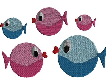 Embroidery design,  mini fish design, filled stitch , five sizes,  summer design, beach design, ocean