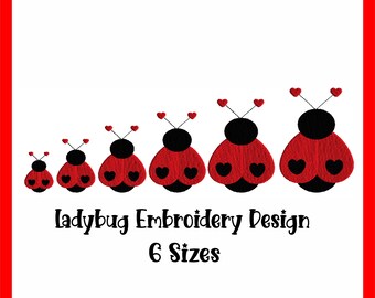 Ladybug Embroidery, Machine Embroidery Design, 6 Sizes, digital download