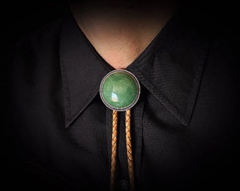 CUSTOM Green Aventurine Bolo Ties Silver Gold Copper Black Brown Leather Vegan Western Necktie Men Women Gifts Stone Agate Wedding Bow tie