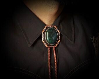 CUSTOM Moss Agate Bolo Ties Silver Gold Copper Black Brown Leather Vegan Western Cowboy Men Women Stone Agate Wedding Groom Necktie gift him