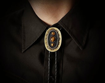 CUSTOM Tigers Eye Bolo Ties Silver Gold Copper Black Brown Leather Western Neck bow tie Men Women Stone Agate Wedding Groomsmen Gifts Bola