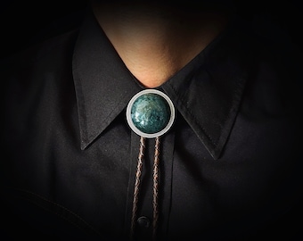 CUSTOM Moss Agate Agate Bolo Tie Silver Gold Copper Black Brown Leather Vegan Western Cowboy Gift Men Women Green Gem Stone Wedding Bow tie