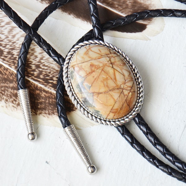 Picasso Jasper Bolo tie voor mannen & vrouwen-Western zwart leder bola tie-zilver Y ketting-bruin stenen Agaat Cowboy touw stropdas Lariat